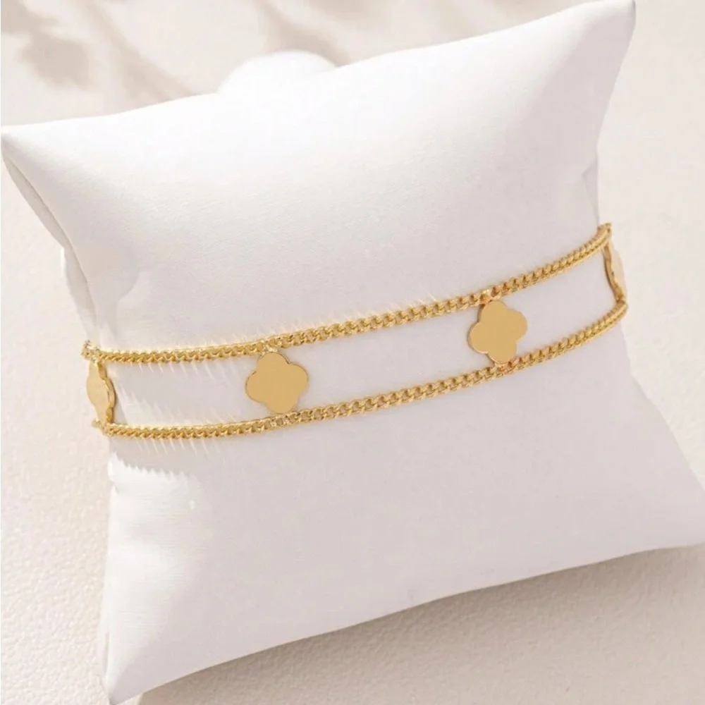 Gold alhambra clover double layered bracelet